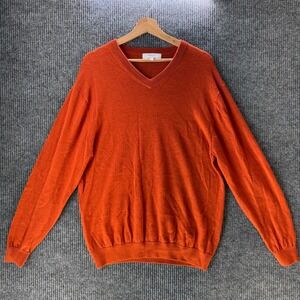 Turnbury Merino Wool Sweater L Mens V-Neck Pullover Soft Knit Orange Lightweight